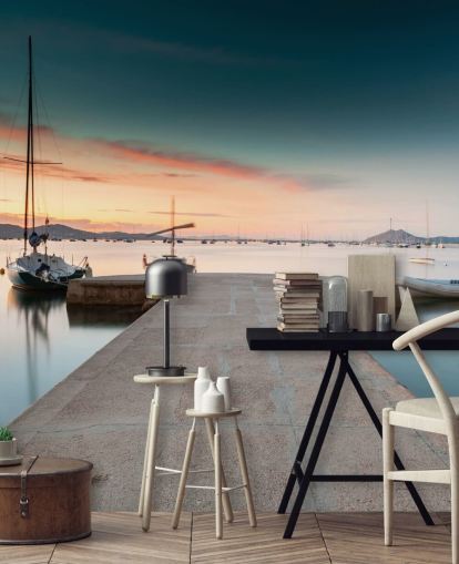 Sonnenuntergang Beton Jetty Tapete