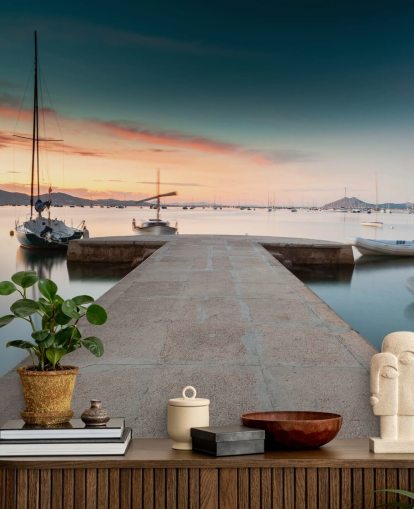 Sonnenuntergang Beton Jetty Tapete