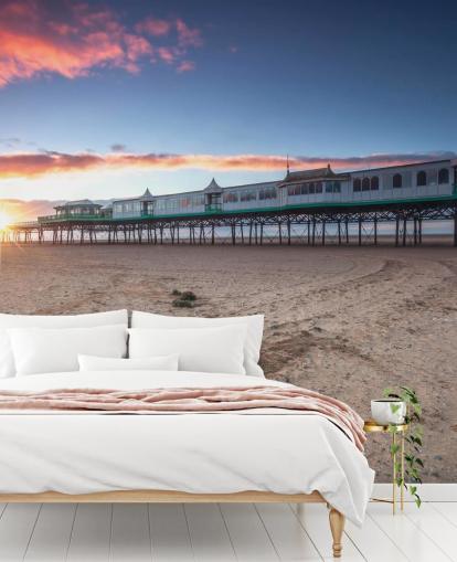 Strand en pier bij Sunset Wallpaper