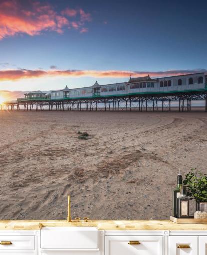 Beach and Pier at Sunset Wallpaper Beach and Pier at Sunset Wallpaper
