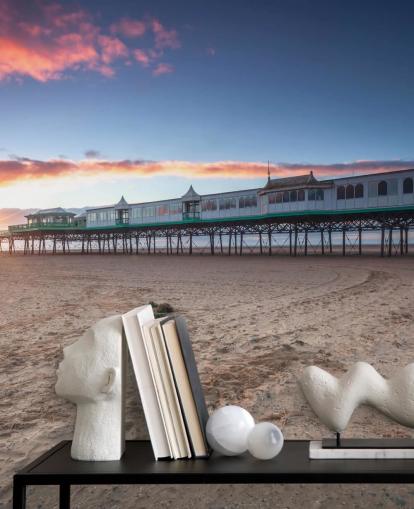 Strand und Pier bei Sonnenuntergang Wallpaper