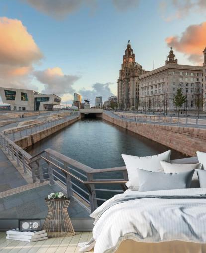 Liverpool byggnader och soluppgång tapeter