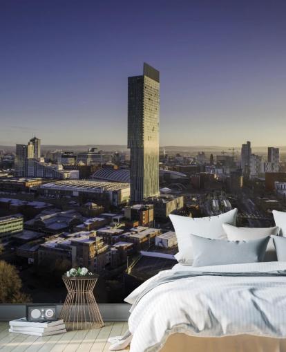 Manchester City Aerial Sunrise Baggrund