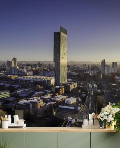 Manchester City Aerial Sunrise Baggrund