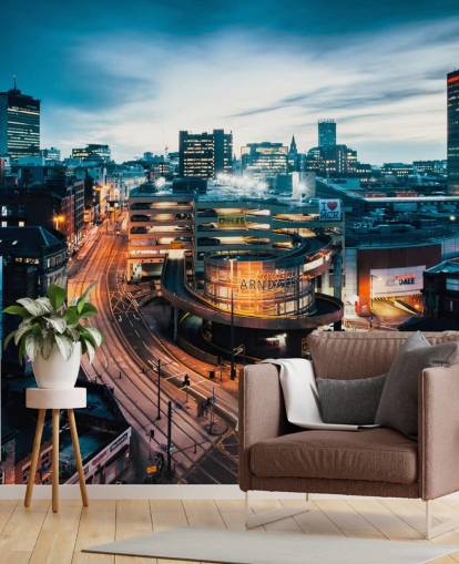 Manchester Skyline Night seinämaalaus