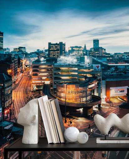 Manchester Skyline nat vægmaleri Manchester Skyline nat vægmaleri