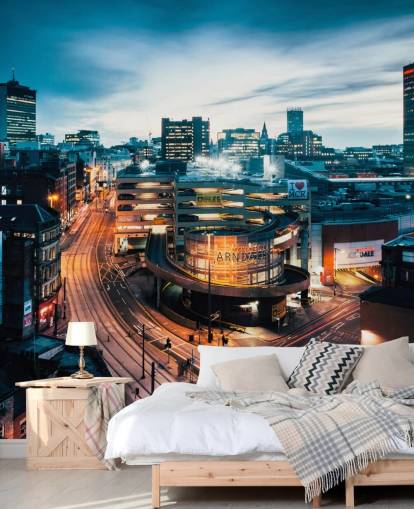 Manchester Skyline nat vægmaleri Manchester Skyline nat vægmaleri