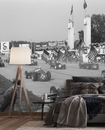 Black and White Photo of Italian Car Race Wallpaper