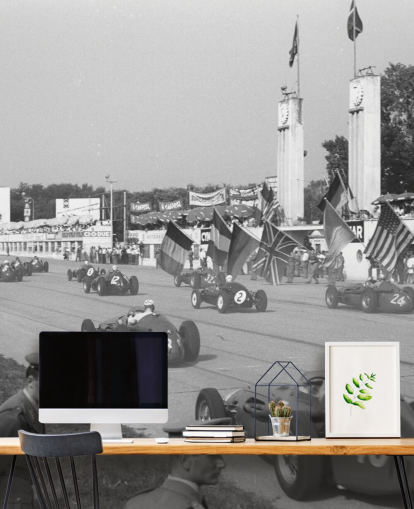 Foto in bianco e nero della carta da parati della corsa automobilistica italiana Foto in bianco e nero della carta da parati della corsa automobilistica italiana