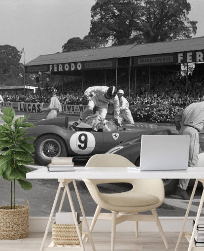 Carta da parati auto vintage in bianco e nero