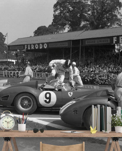 Papel pintado de coches vintage en blanco y negro