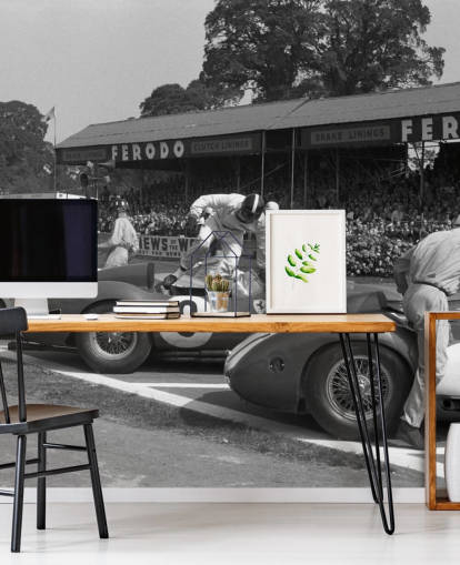 Papel pintado de coches vintage en blanco y negro