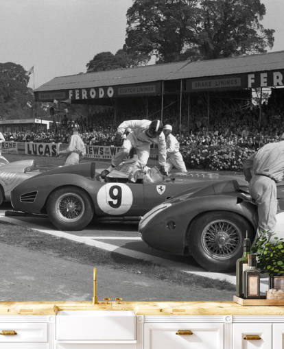 zwart-wit oldtimers behang