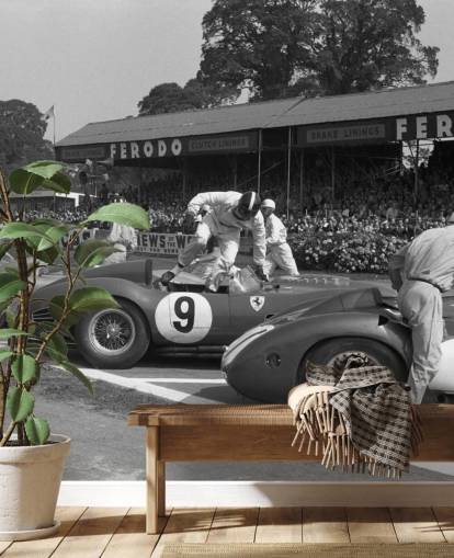 Papel pintado de coches vintage en blanco y negro