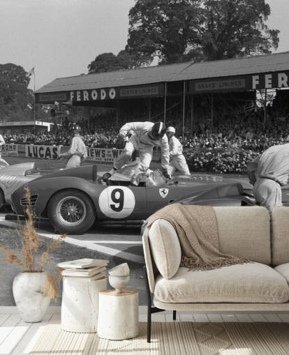 Carta da parati auto vintage in bianco e nero