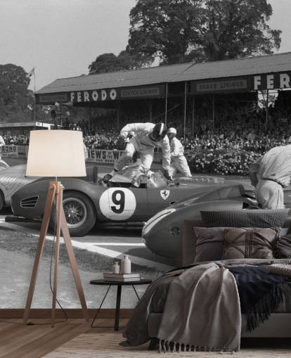 Papel pintado de coches vintage en blanco y negro