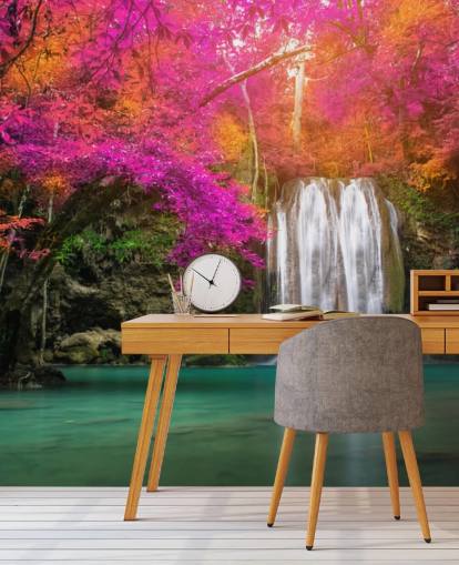 Orange and Purple Blossom and Waterfall Wallpaper Orange and Purple Blossom and Waterfall Wallpaper