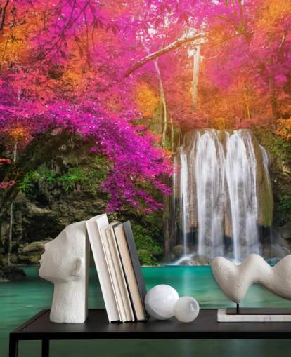 Orange and Purple Blossom and Waterfall Wallpaper Orange and Purple Blossom and Waterfall Wallpaper