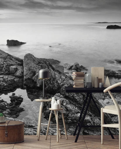 Carta da parati costiera in bianco e nero