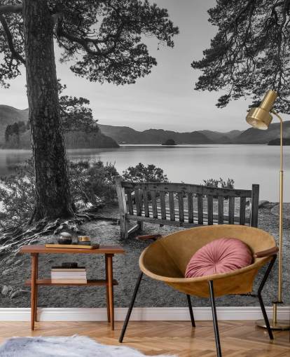 Sort og hvid Lake Wallpaper Mural