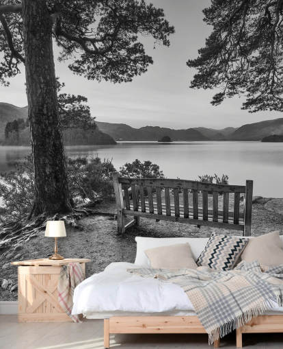 Svart och vitt Lake Bakgrund Väggmålning Svart och vitt Lake Bakgrund Väggmålning