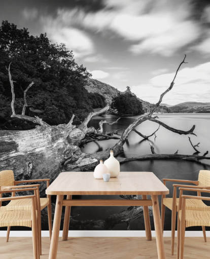 Black and White Lake View Wall Mural Black and White Lake View Wall Mural