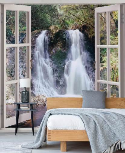 Waterval Window View Behang