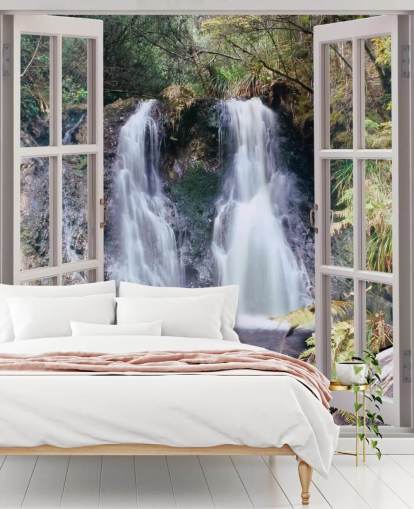 Waterfall Window View Baggrund Waterfall Window View Baggrund