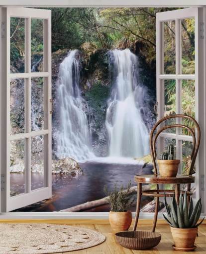 Waterfall Window View Wallpaper