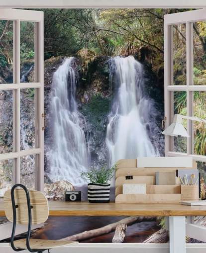Waterfall Window View Baggrund Waterfall Window View Baggrund
