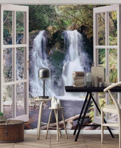 Waterfall Window View Wallpaper
