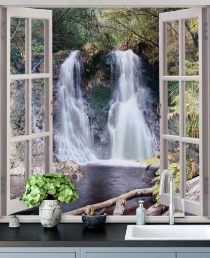 Waterfall Window View Wallpaper
