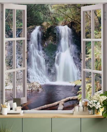 Papel pintado de la ventana de cascada Papel pintado de la ventana de cascada