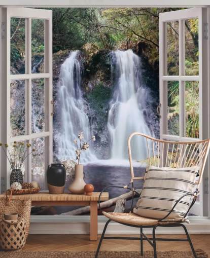 Waterfall Window View Baggrund Waterfall Window View Baggrund