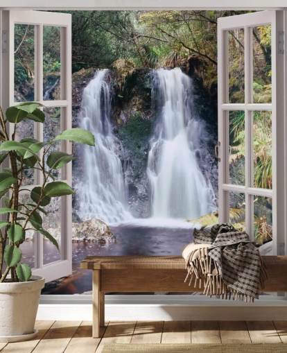 Waterfall Window View Wallpaper