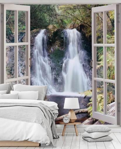 Waterfall Window View Wallpaper