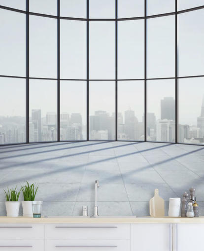 monochrome toned circular 3D window wallpaper