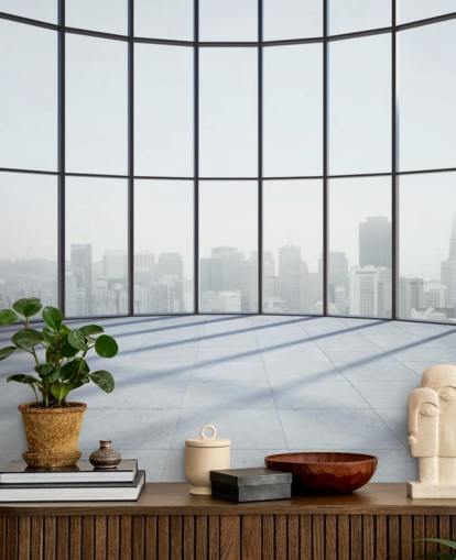 monochrome toned circular 3D window wallpaper