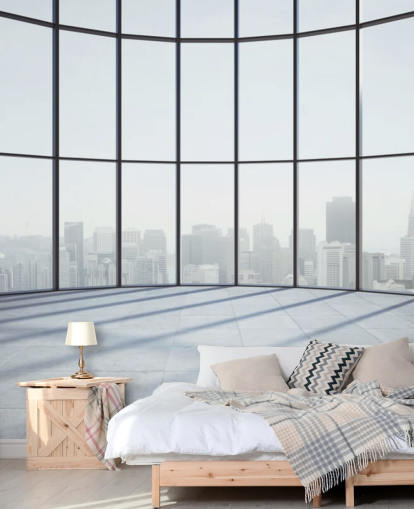 carta da parati circolare con finestra 3D monocromatica