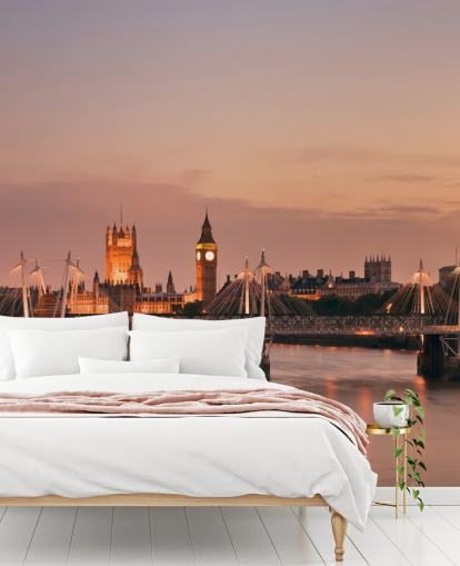 Muurschildering van Waterloo Bridge en Houses of Parliament Muurschildering van Waterloo Bridge en Houses of Parliament