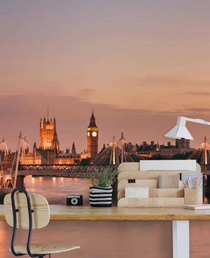 Waterloo Bridge og hus av parlamentets veggmaleri