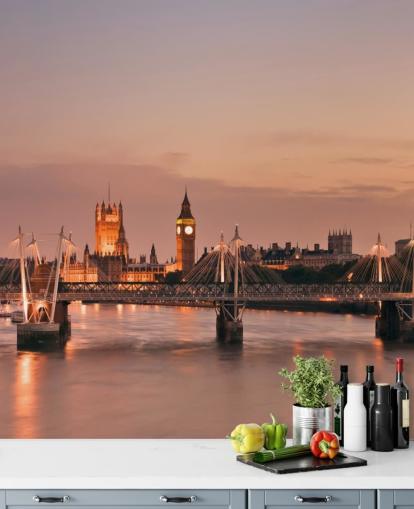 Waterloo Bridge och hus av parlamentet väggmålning