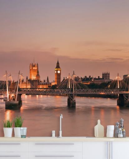 Waterloo Bridge og hus av parlamentets veggmaleri