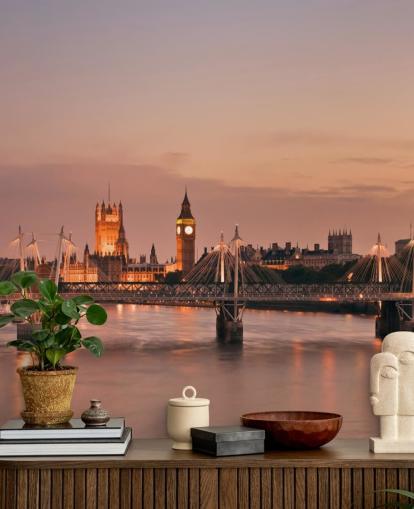 Muurschildering van Waterloo Bridge en Houses of Parliament