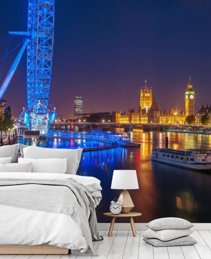 Nachtverlichting bij de London Eye Wall Mural