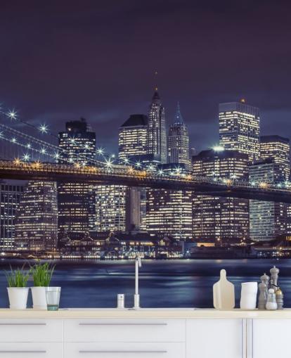 Brooklyn Bridge Moody Blue Wall Mural