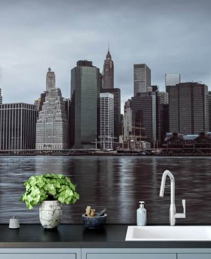 Nedre Manhattan Murky Morgen Baggrund Nedre Manhattan Murky Morgen Baggrund