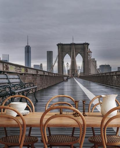Fondo de pantalla con vista peatonal del puente de Brooklyn