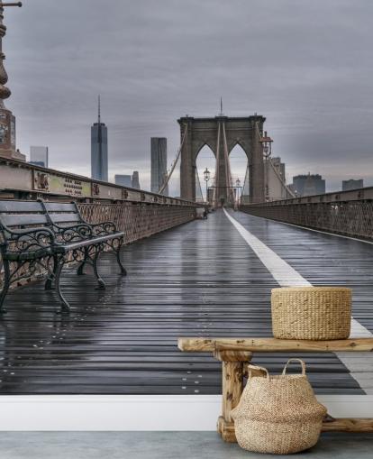 Behang Brooklyn Bridge met uitzicht op voetgangers