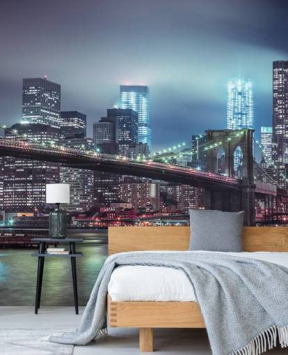 Bright Blue Brooklyn Bridge Wall Mural